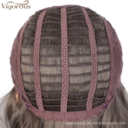 Vigorous Best Sale Wholesale Price Short Bob Grey Wig With Neat Bangs Synthetic Wave Wigs Heat Resistant Fiber